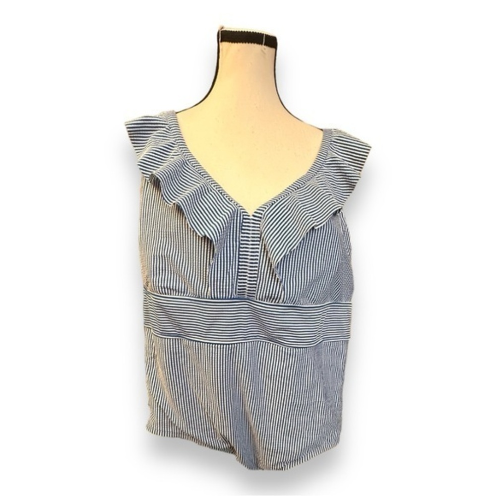 🆕 NWT Women’s 3X 24w 26w Blue and White Striped One Piece Ruffled Swimsuit